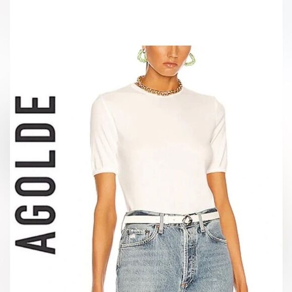 NWT AGOLDE Relaxed Rib Tee In White Crew Neck Basic - Picture 1 of 5